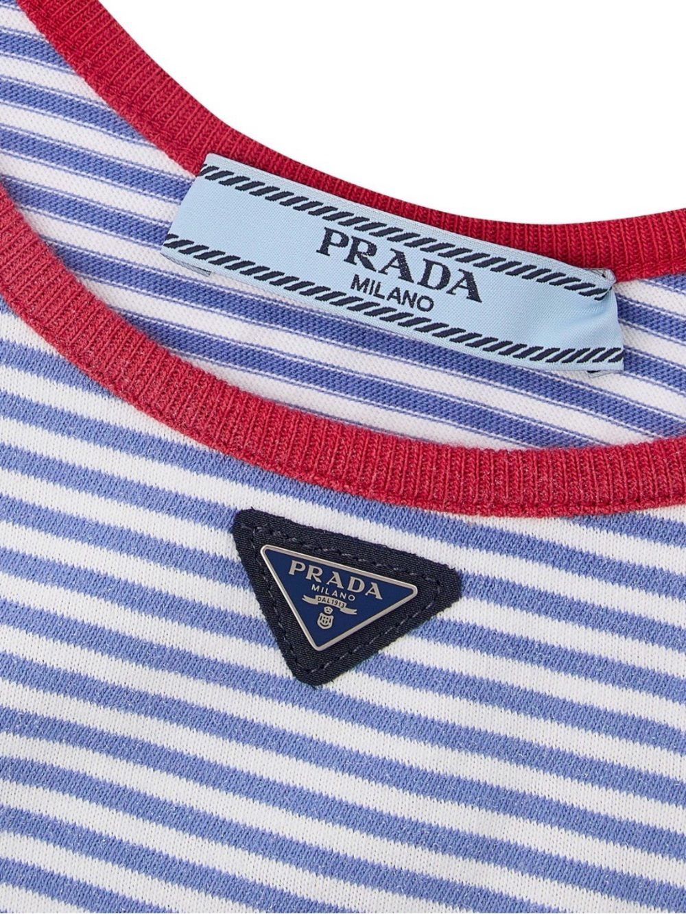 Prada Blue and White Striped Muscle Tee with Red Trim - Picture 6 of 6
